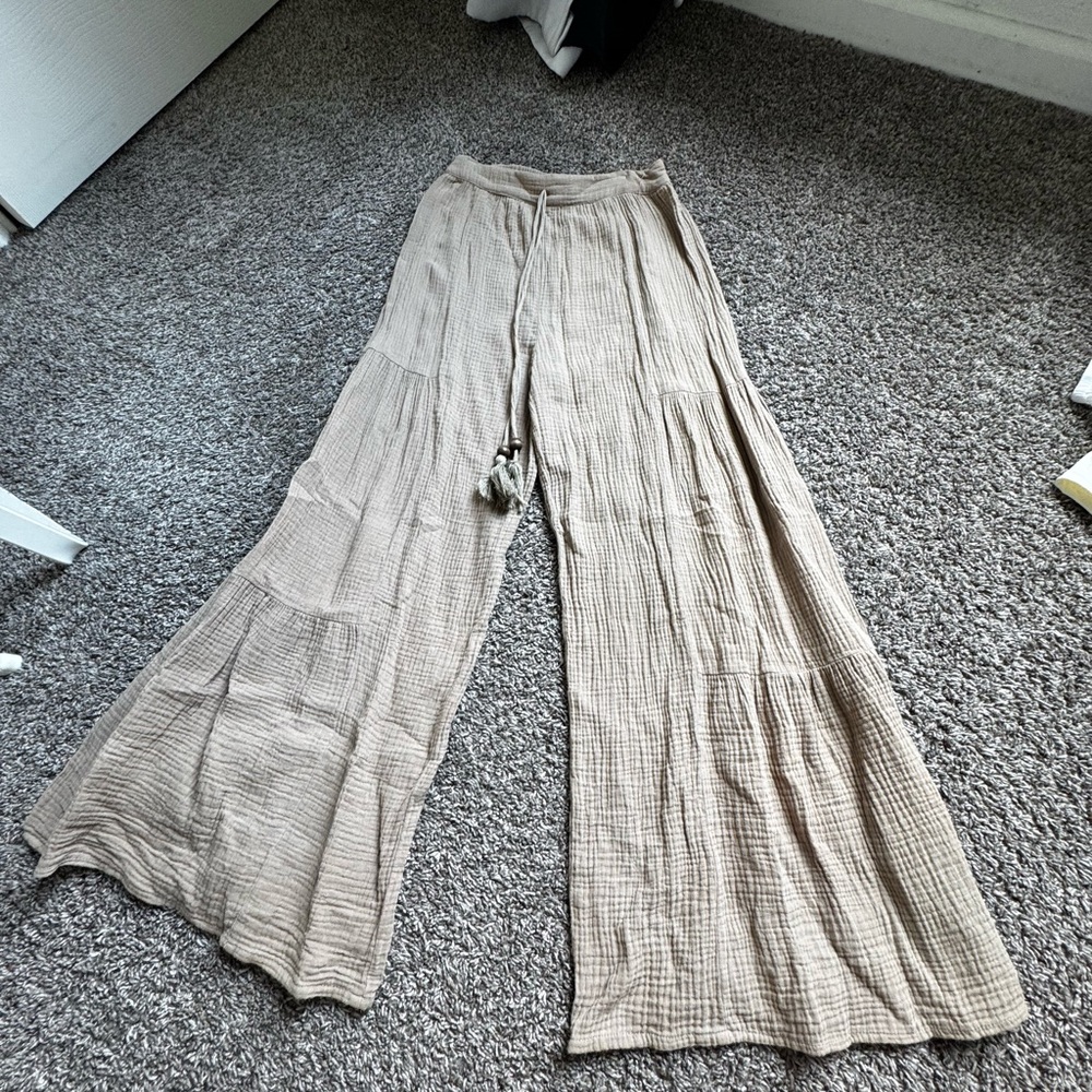Elegant Tan Wide Leg Palazzo Pants